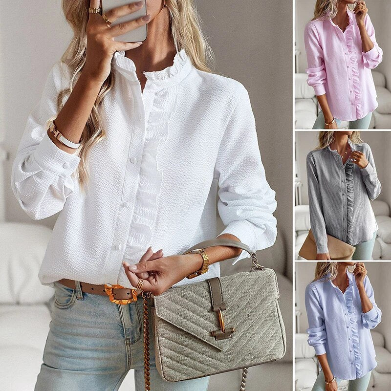 Chemisier Femme Chic à Manches Longues 100% Polyester-2