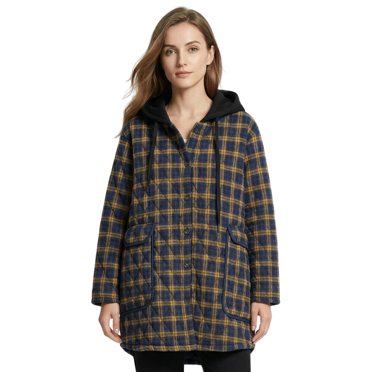 Parka d'hiver à capuche avec poches à carreaux