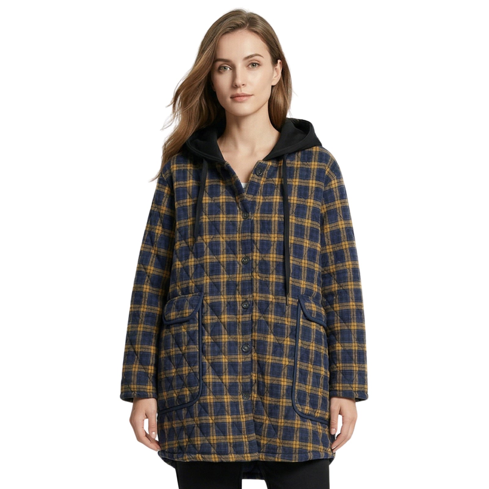 Parka d'hiver à capuche avec poches à carreaux