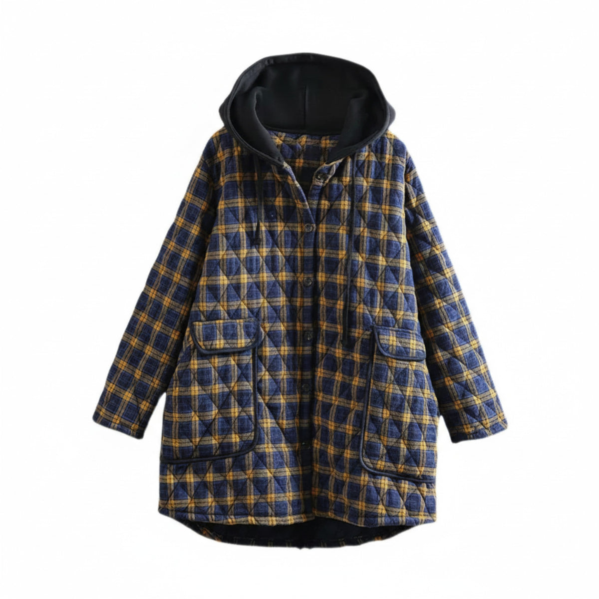 Parka d'hiver à capuche avec poches à carreaux