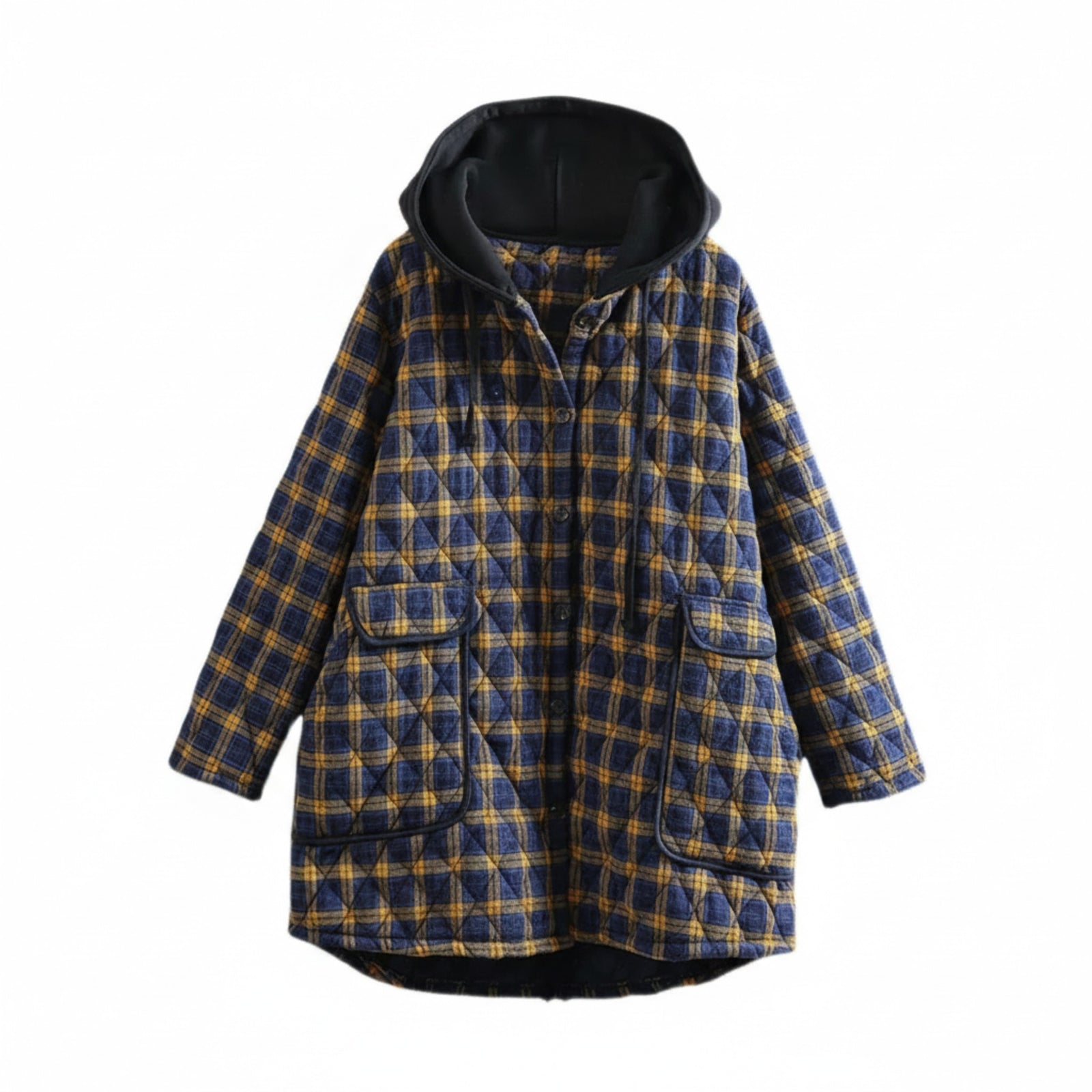 Parka d'hiver à capuche avec poches à carreaux
