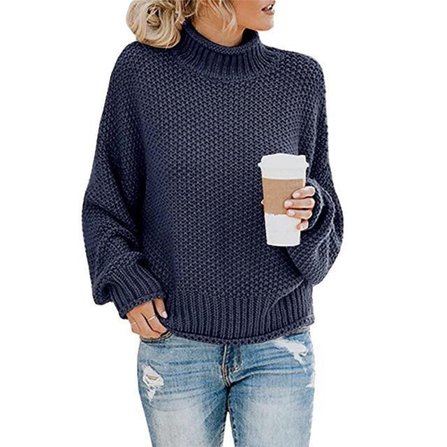 Pull Col Roulé Femme Élégant en Laine Chaude-1