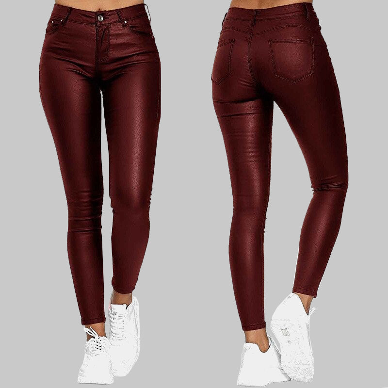 Pantalon Femme Slim Cuir PU Confortable et Élégant 2