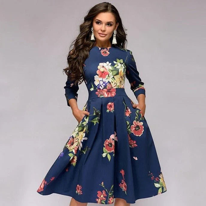 Variant image for Robe Femme Midi Élégante Rétro 100% Polyester-33