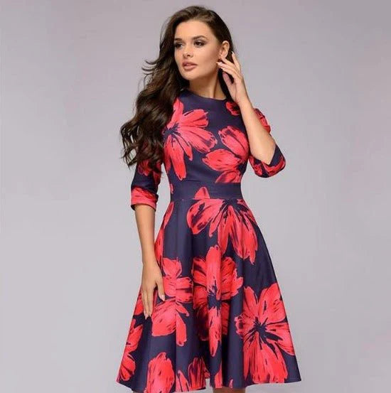 Variant image for Robe Femme Midi Élégante Rétro 100% Polyester-17