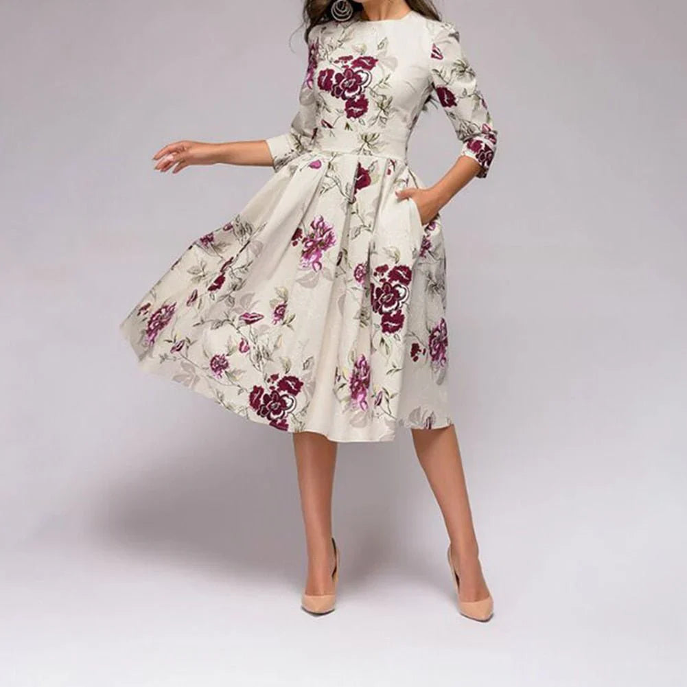Robe Femme Midi Élégante Rétro 100% Polyester-2