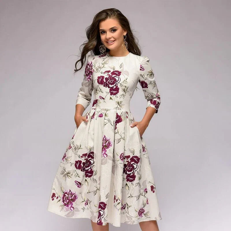 Variant image for Robe Femme Midi Élégante Rétro 100% Polyester-1