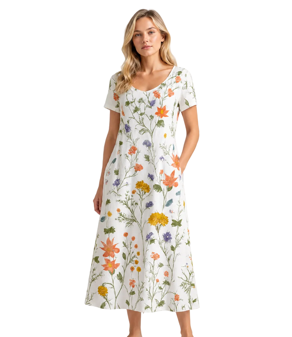 Robe D'Été Femme Imprimé Floral Manches Courtes Tissu Léger