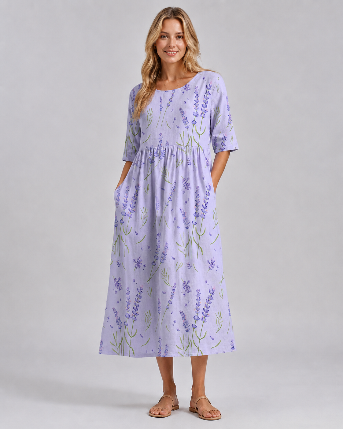 Robe Femme Midi Décontractée à Fleurs