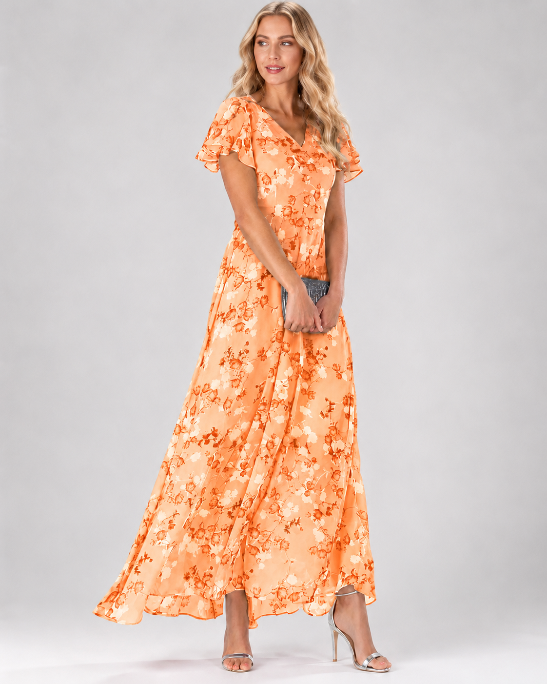Robe longue maxi pour femme, imprimé floral, col en V, manches courtes flatteuses