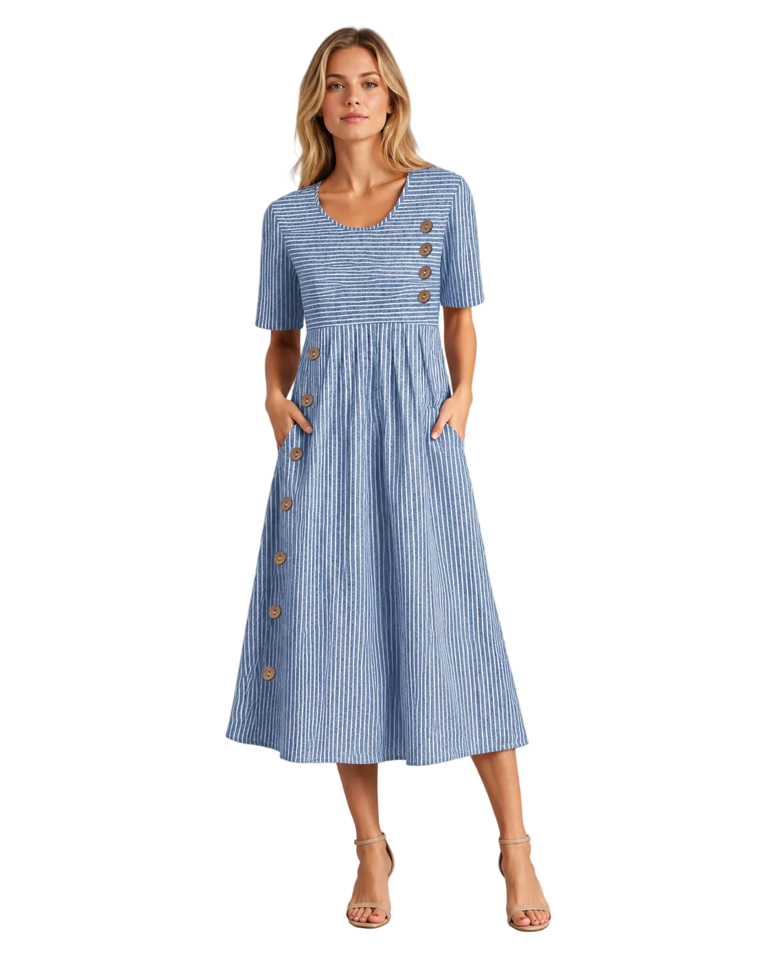 Robe Midi Femme Rayée Manches 3/4 Flatteuse