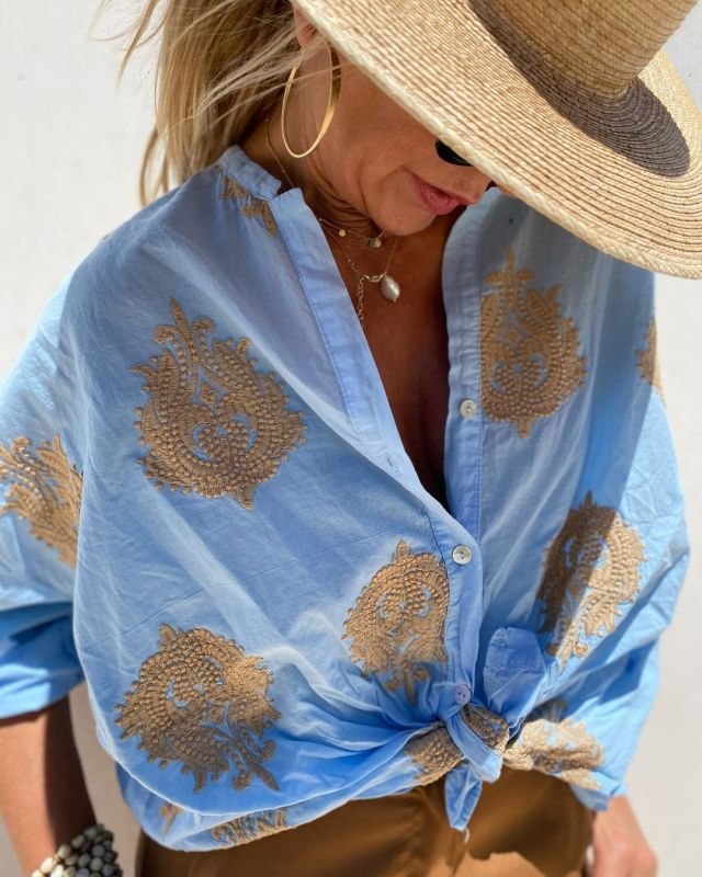 Chemisier Femme Chic Ajustement Mélange Polyester Coton 1