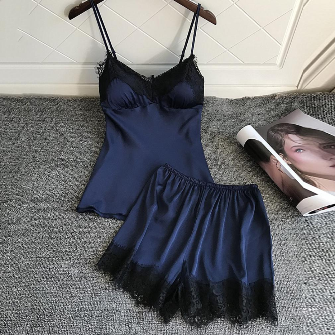 Ensemble de pyjamas en satin à col en V pour femmes