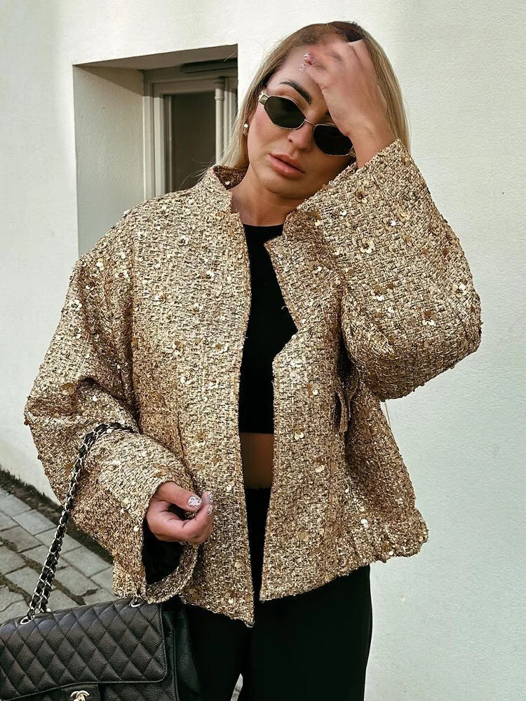 Veste à paillettes dorées pour femmes