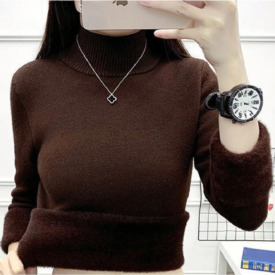 Pull à col roulé doublé de velours pour femmes