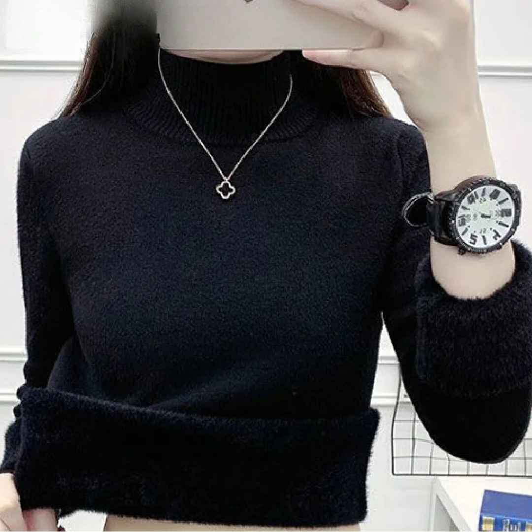 Pull à col roulé doublé de velours pour femmes