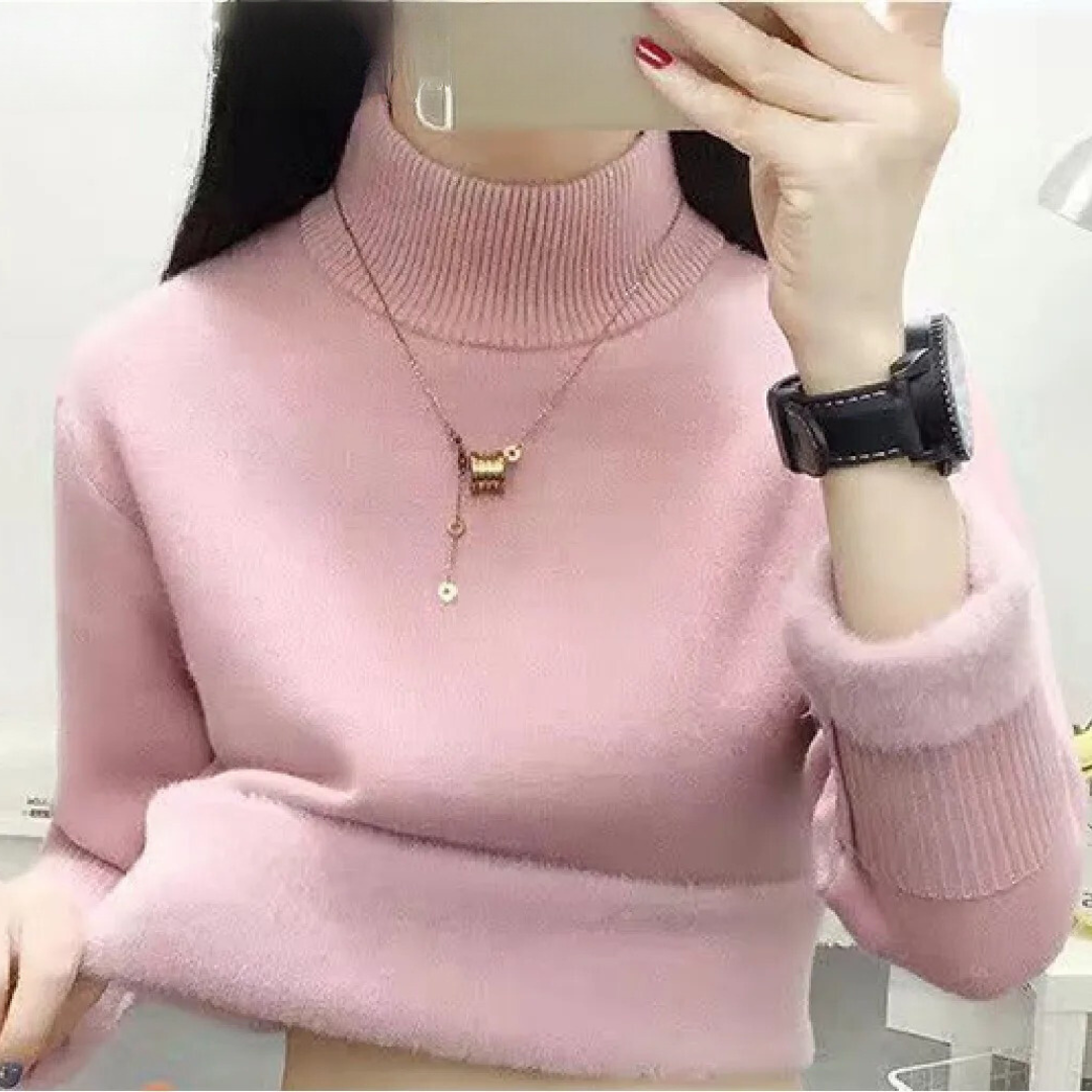 Pull à col roulé doublé de velours pour femmes