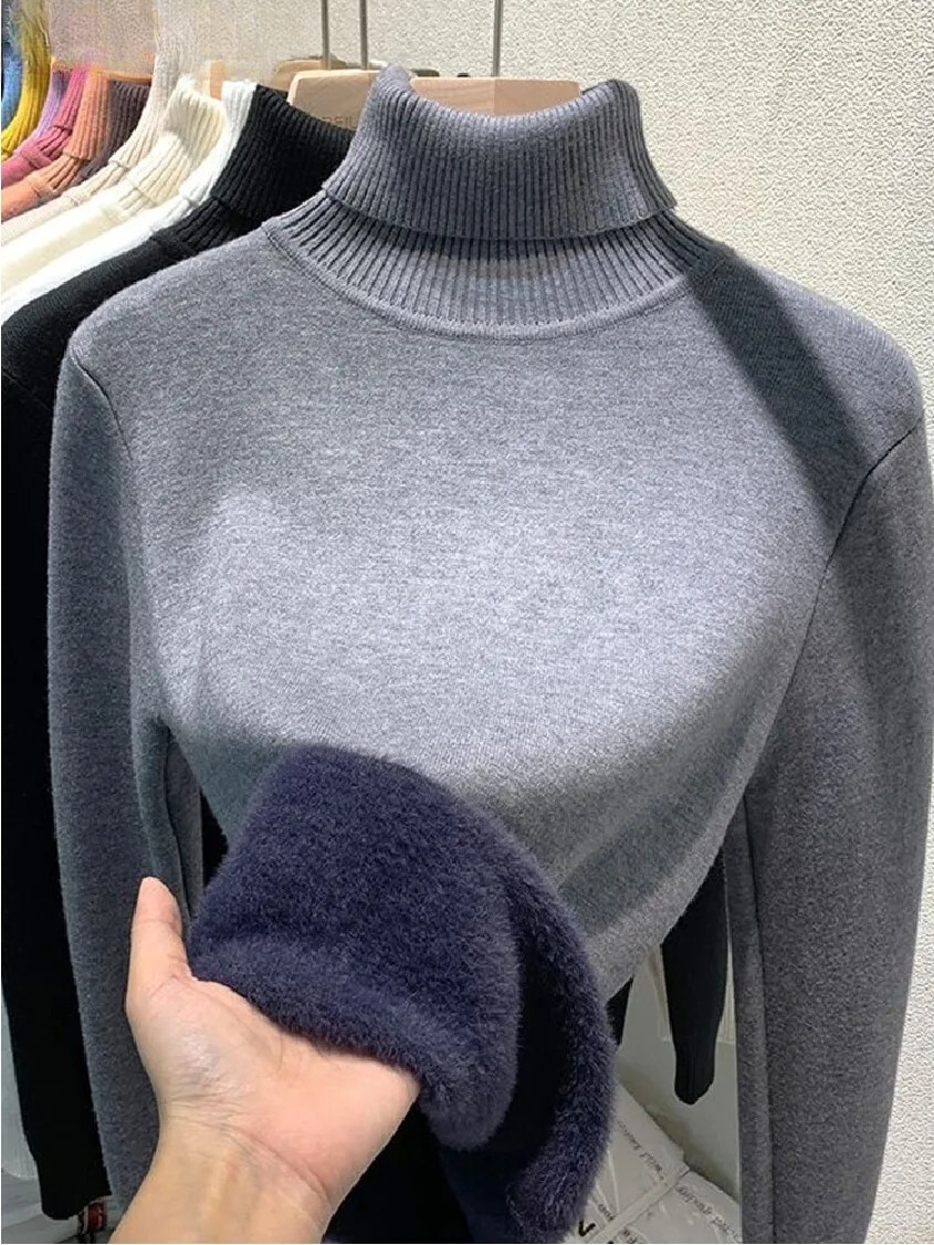 Pull à col roulé doublé de velours pour femmes