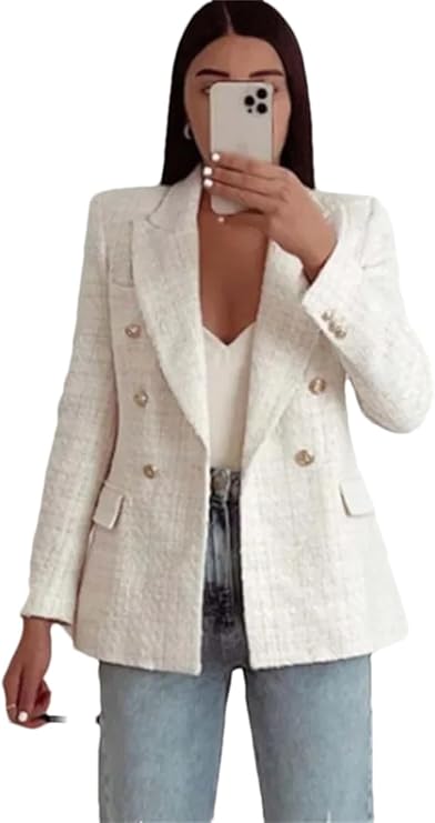 Blazer en tweed à double boutonnage pour femmes