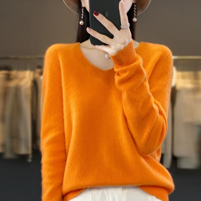 Pull en laine à col en V pour femmes