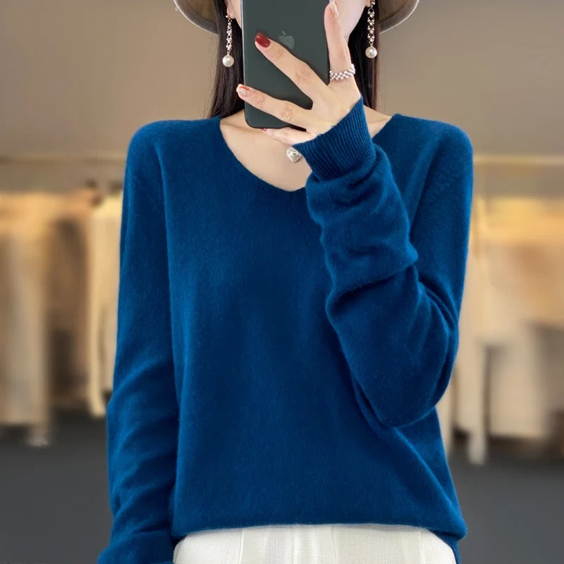 Pull en laine à col en V pour femmes