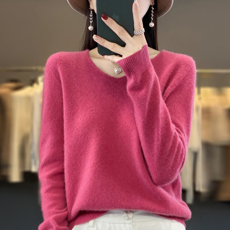 Pull en laine à col en V pour femmes