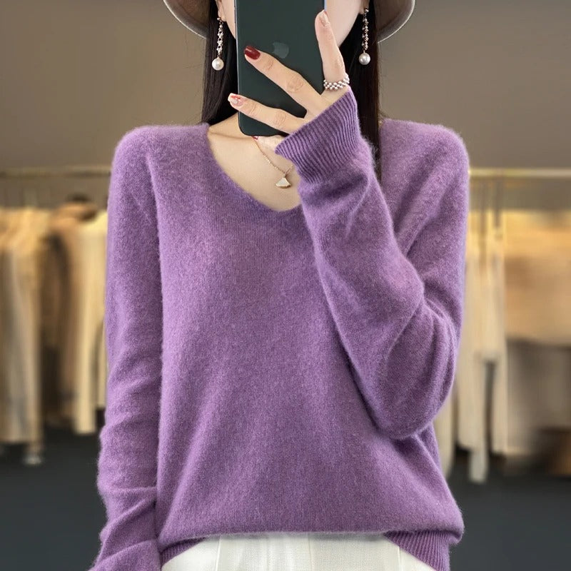 Pull en laine à col en V pour femmes