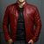 Veste en cuir à col montant pour hommes