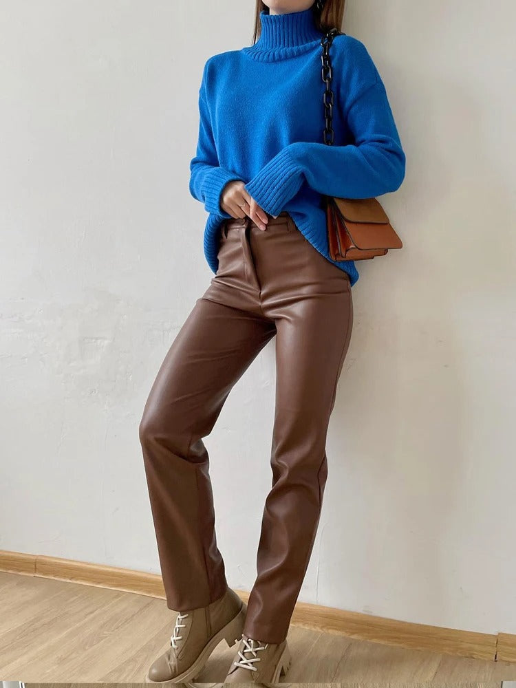 Pantalon classique en cuir pour femmes