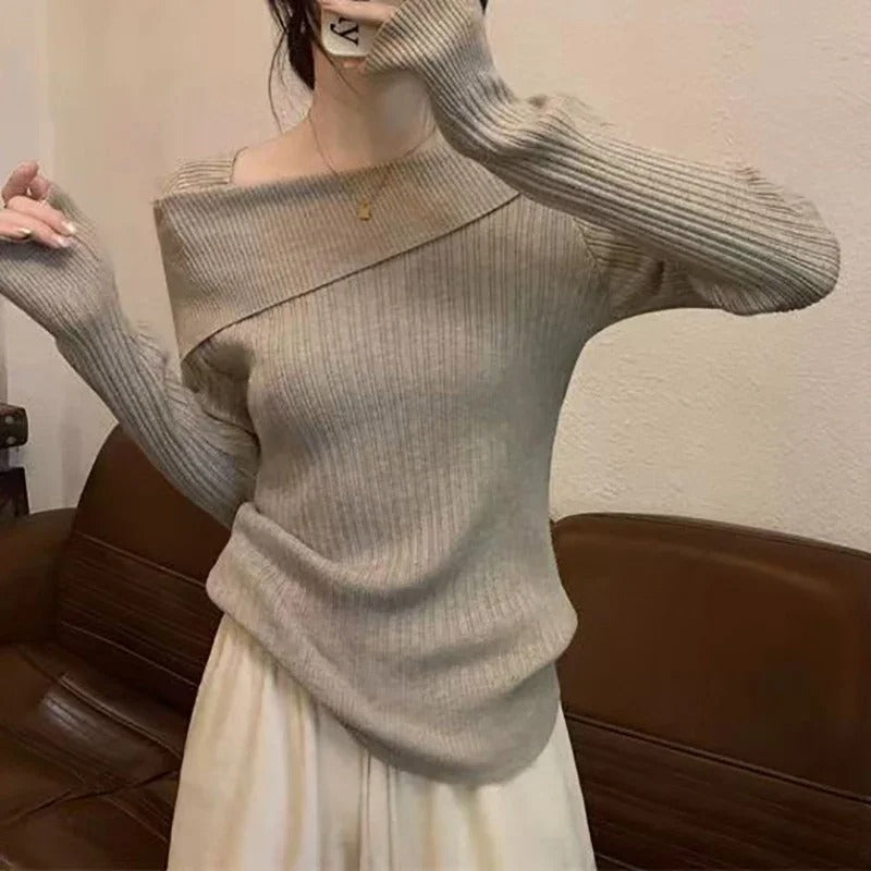 Pull en tricot à épaules dénudées pour femmes