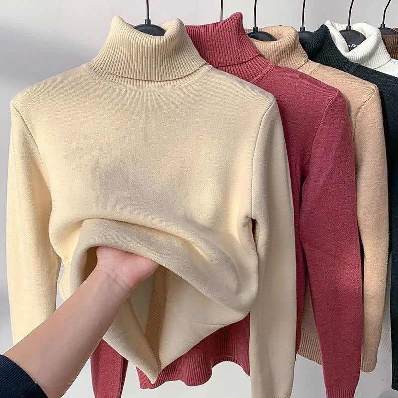 Pull à col roulé doublé de velours pour femmes