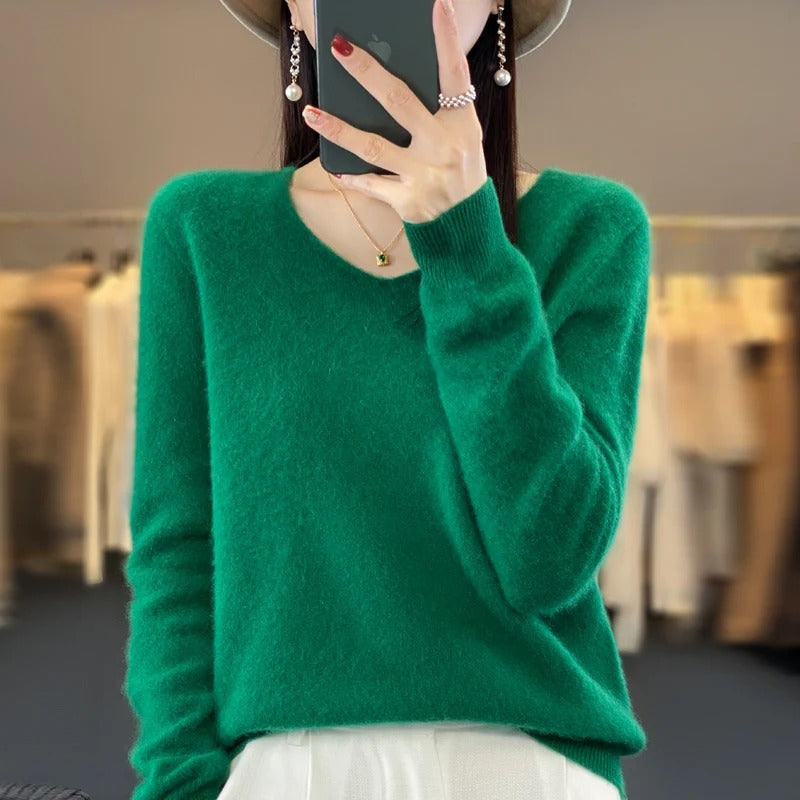 Pull en laine à col en V pour femmes