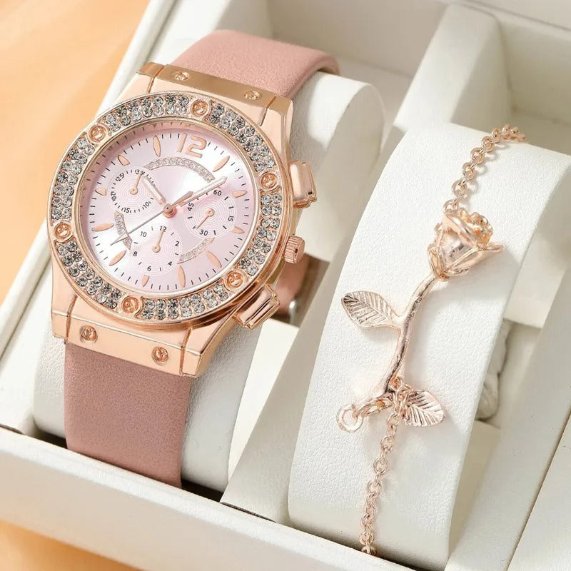 Montre de luxe en strass (2 pièces)