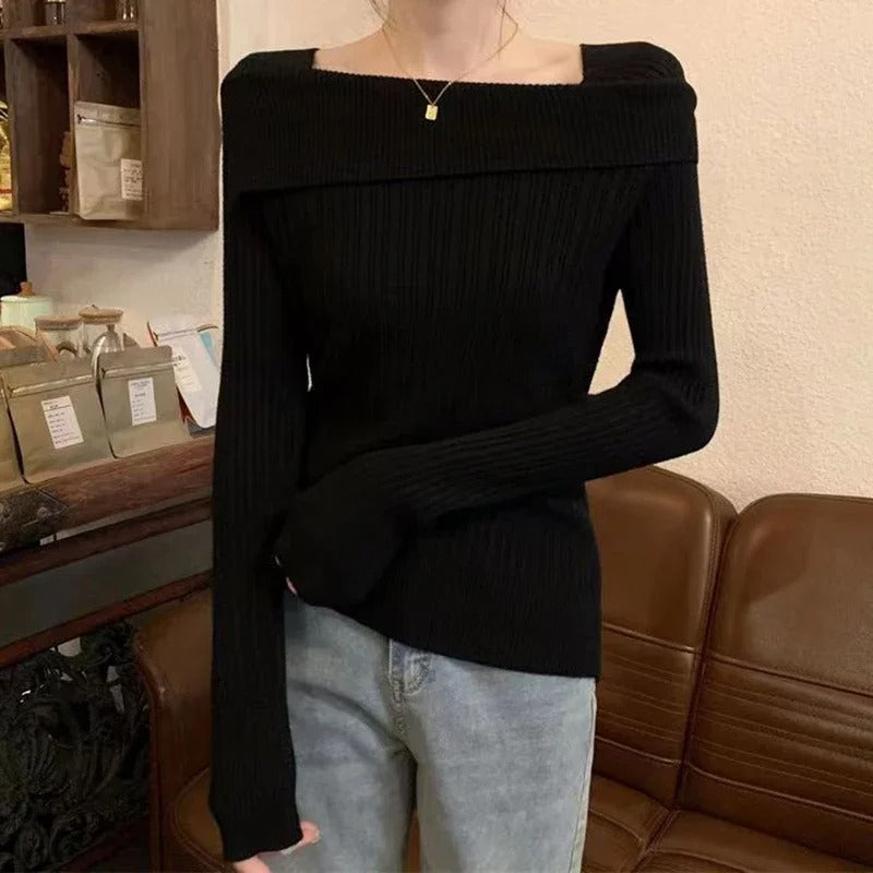 Pull en tricot à épaules dénudées pour femmes