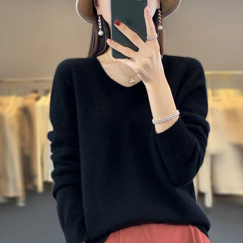 Pull en laine à col en V pour femmes