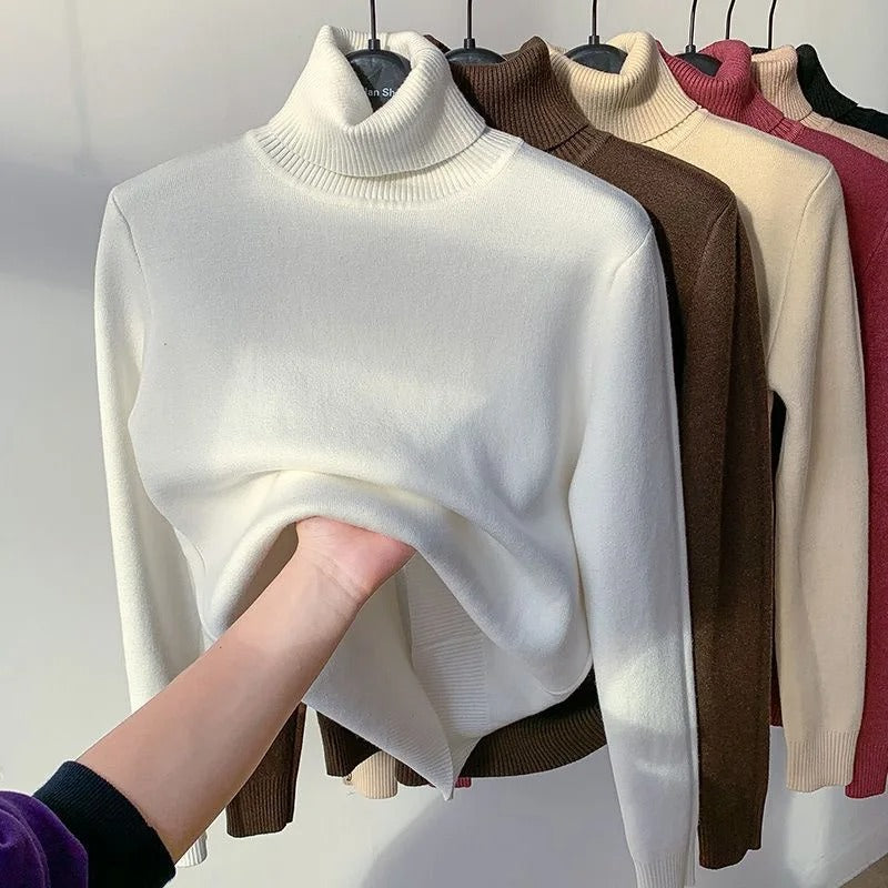 Pull à col roulé doublé de velours pour femmes