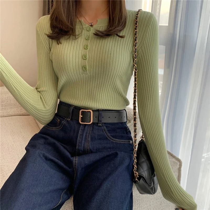 Pull boutonné en tricot pour femmes