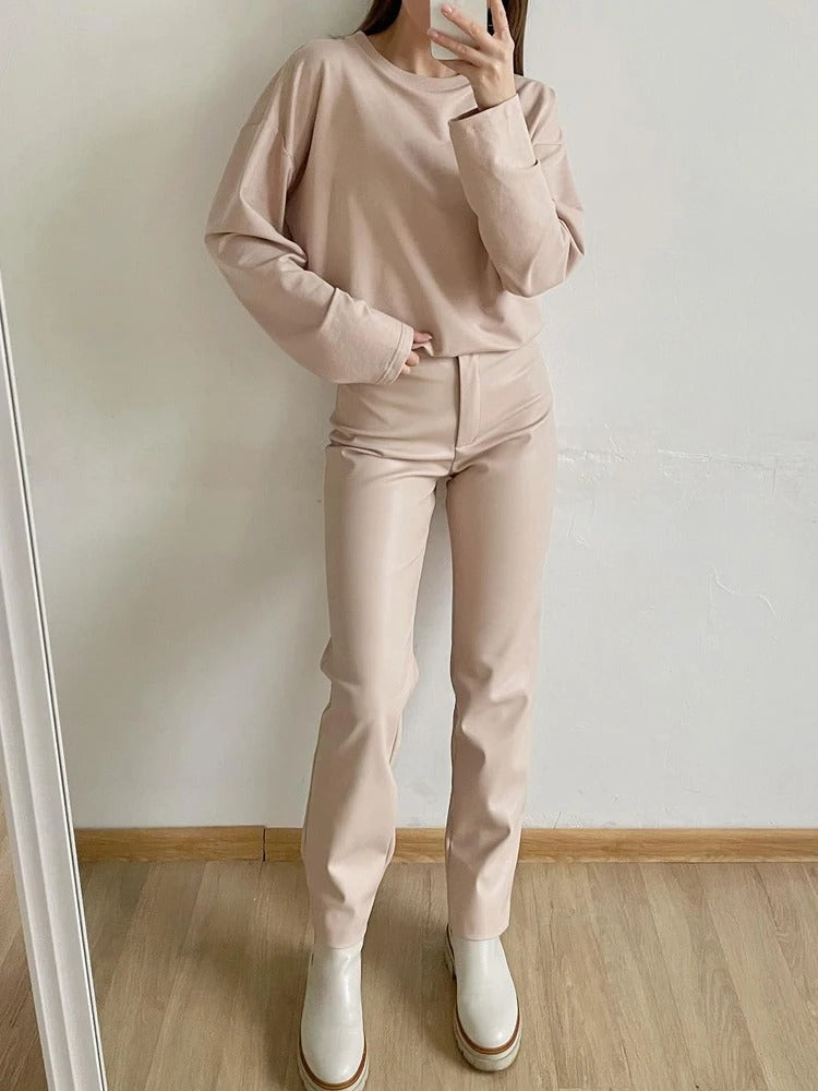 Pantalon classique en cuir pour femmes