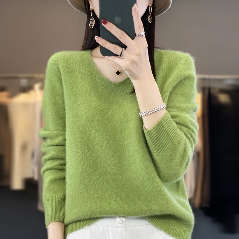 Pull en laine à col en V pour femmes