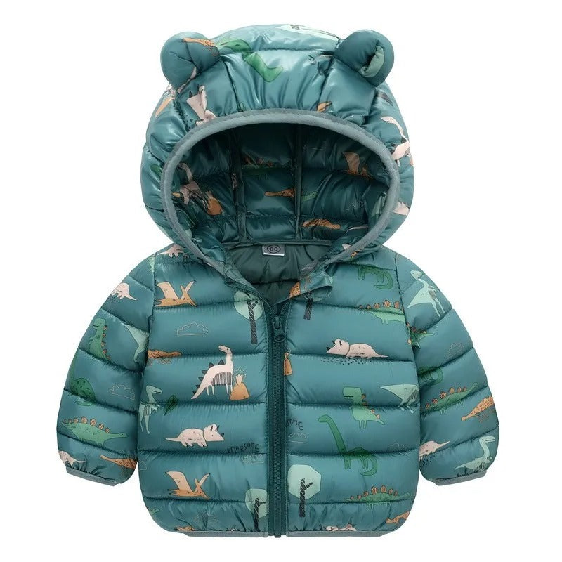 Doudoune à capuche pour enfants avec imprimé dinosaures
