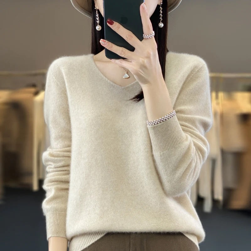 Pull en laine à col en V pour femmes