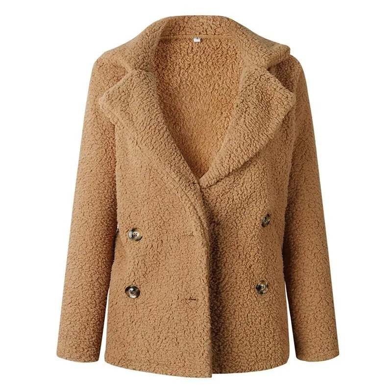 Manteau Teddy à double boutonnage pour femmes