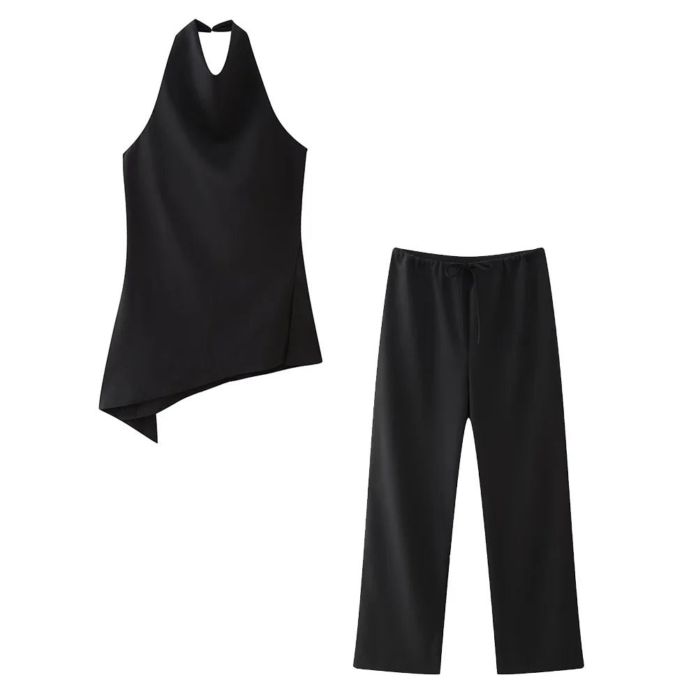 Ensemble Top dos nu et pantalon droit pour femmes