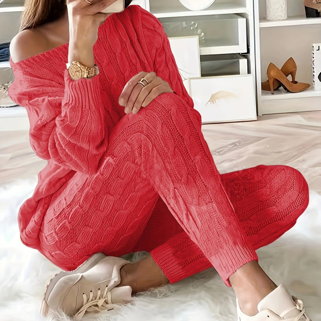 Ensemble pull et pantalon en tricot pour femmes