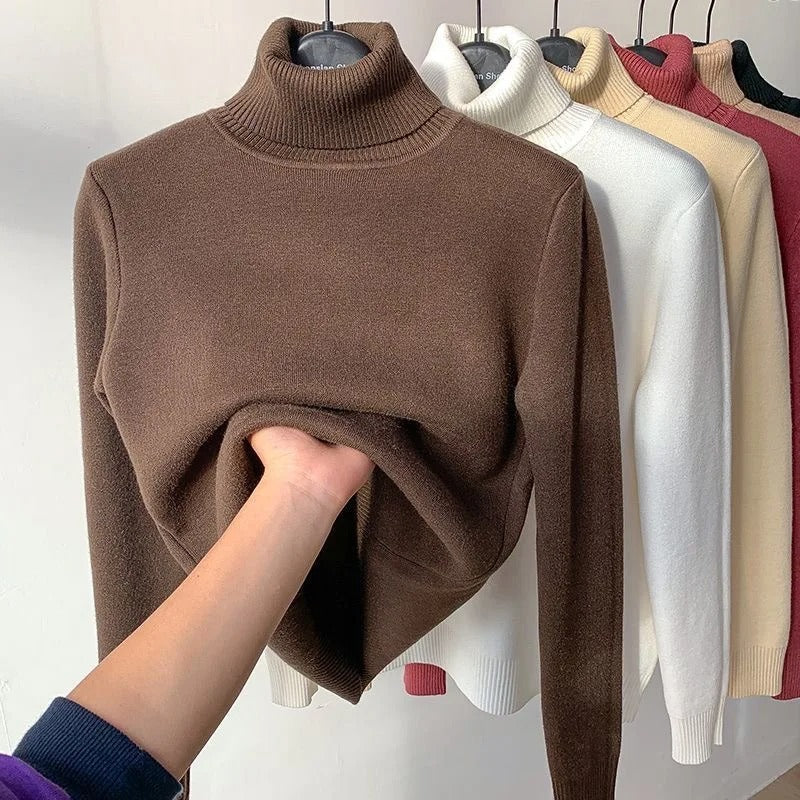 Pull à col roulé doublé de velours pour femmes