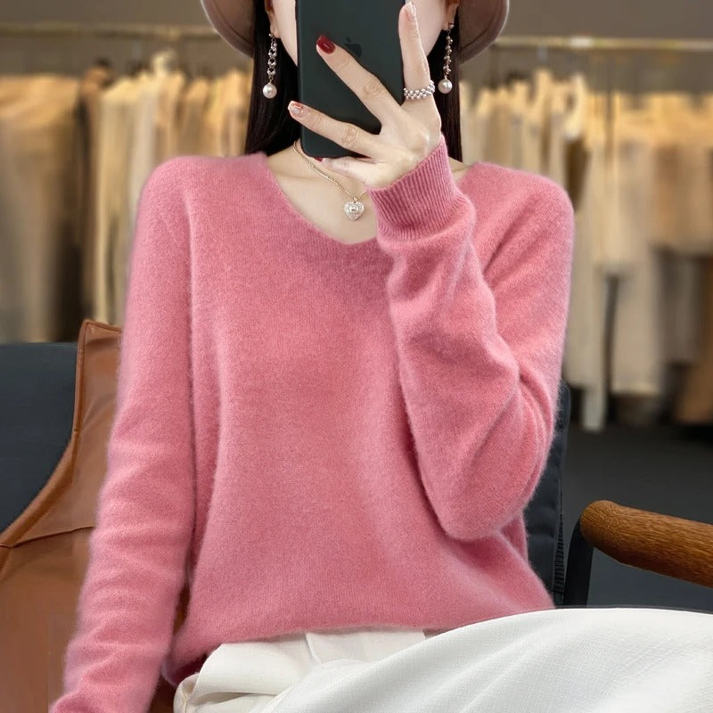 Pull en laine à col en V pour femmes