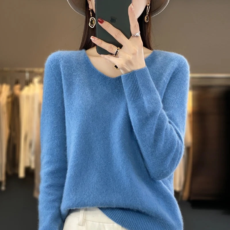 Pull en laine à col en V pour femmes