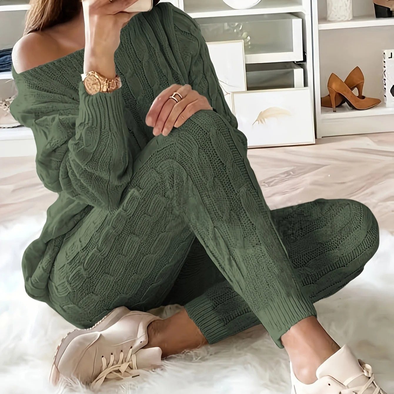 Ensemble pull et pantalon en tricot pour femmes