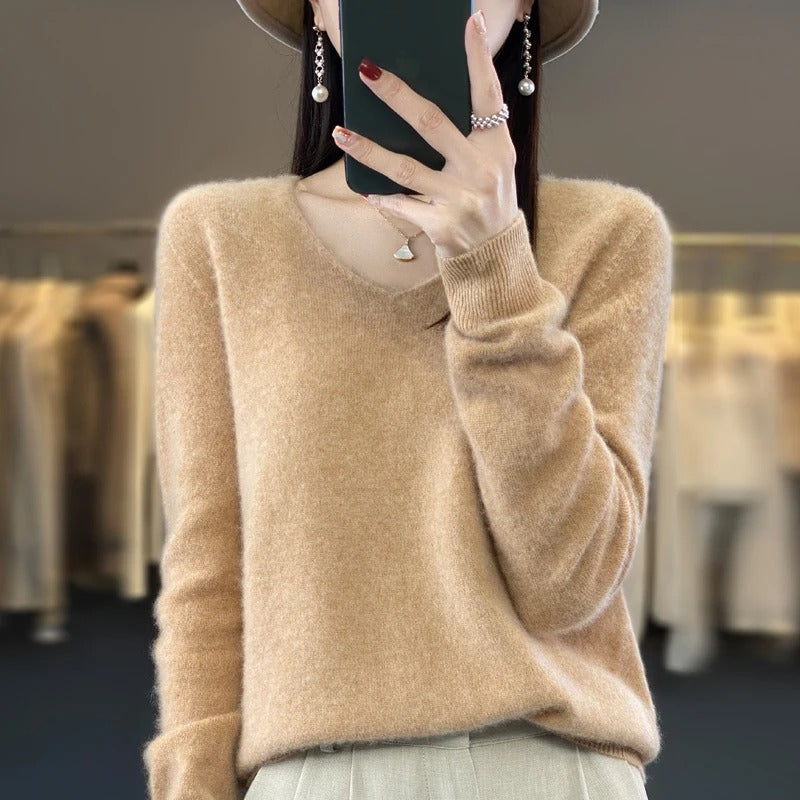 Pull en laine à col en V pour femmes