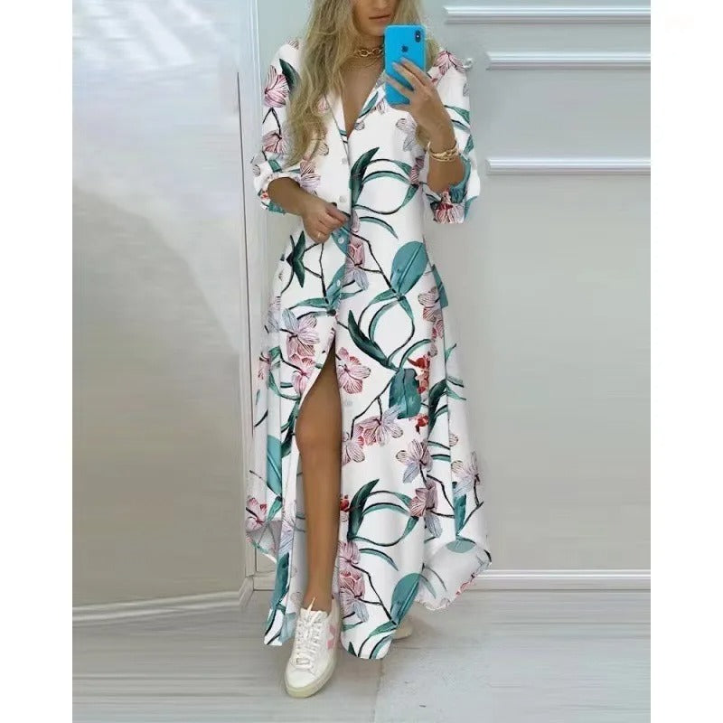 Robe chemise à col V profond pour femmes
